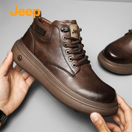 jeep男鞋秋冬新款真皮软底工装短靴防滑耐磨英伦马丁靴男复古皮靴