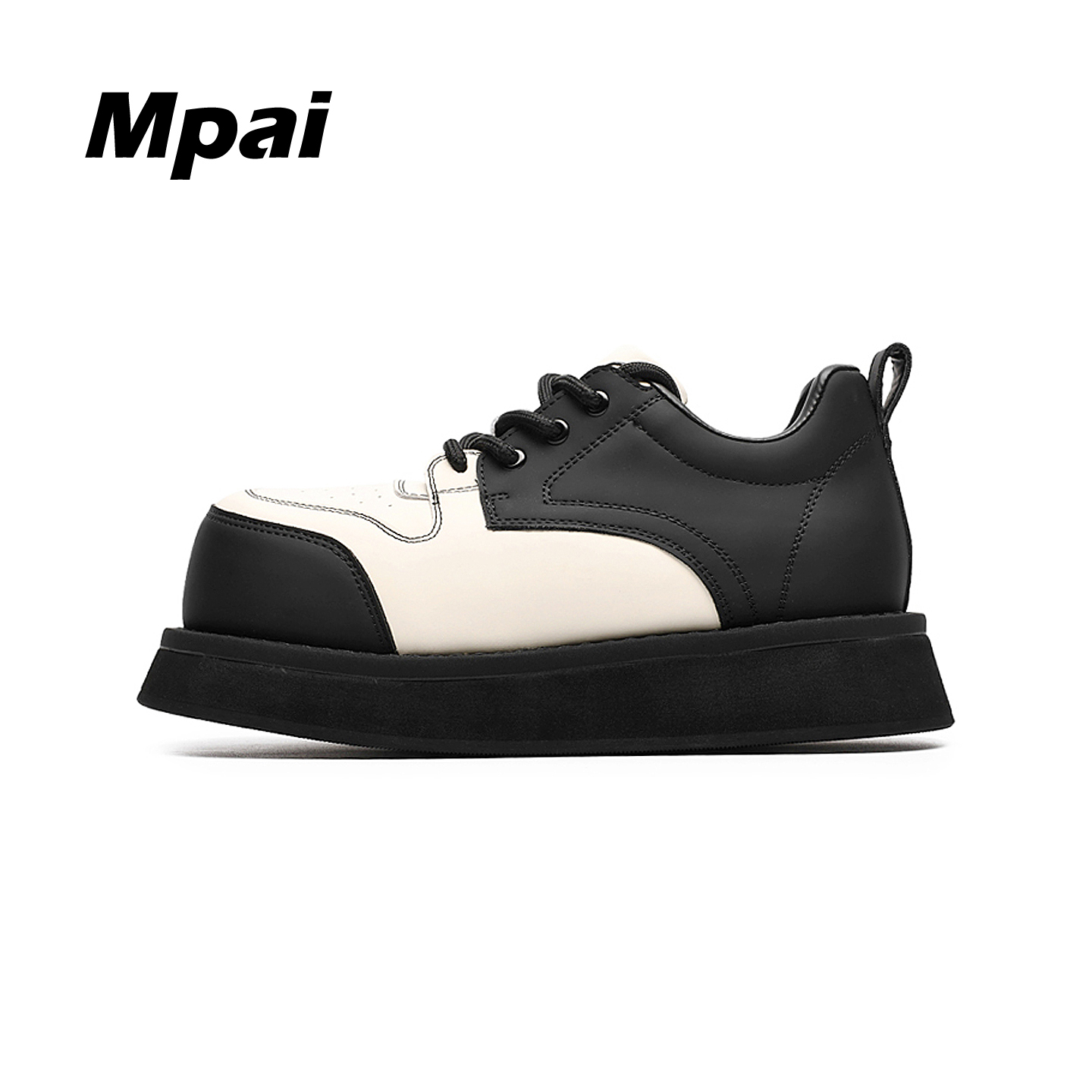 梦牌 痞帅大头德比鞋百搭黑白撞色松糕厚底增高时尚休闲皮鞋 男款主图