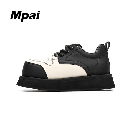 梦牌 痞帅大头德比鞋百搭黑白撞色松糕厚底增高时尚休闲皮鞋 男款