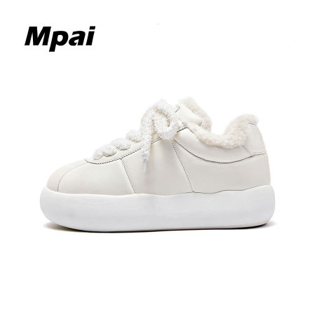 梦牌 简约时尚板鞋冬季男女加绒加厚保暖雪地棉鞋厚底情侣小白鞋