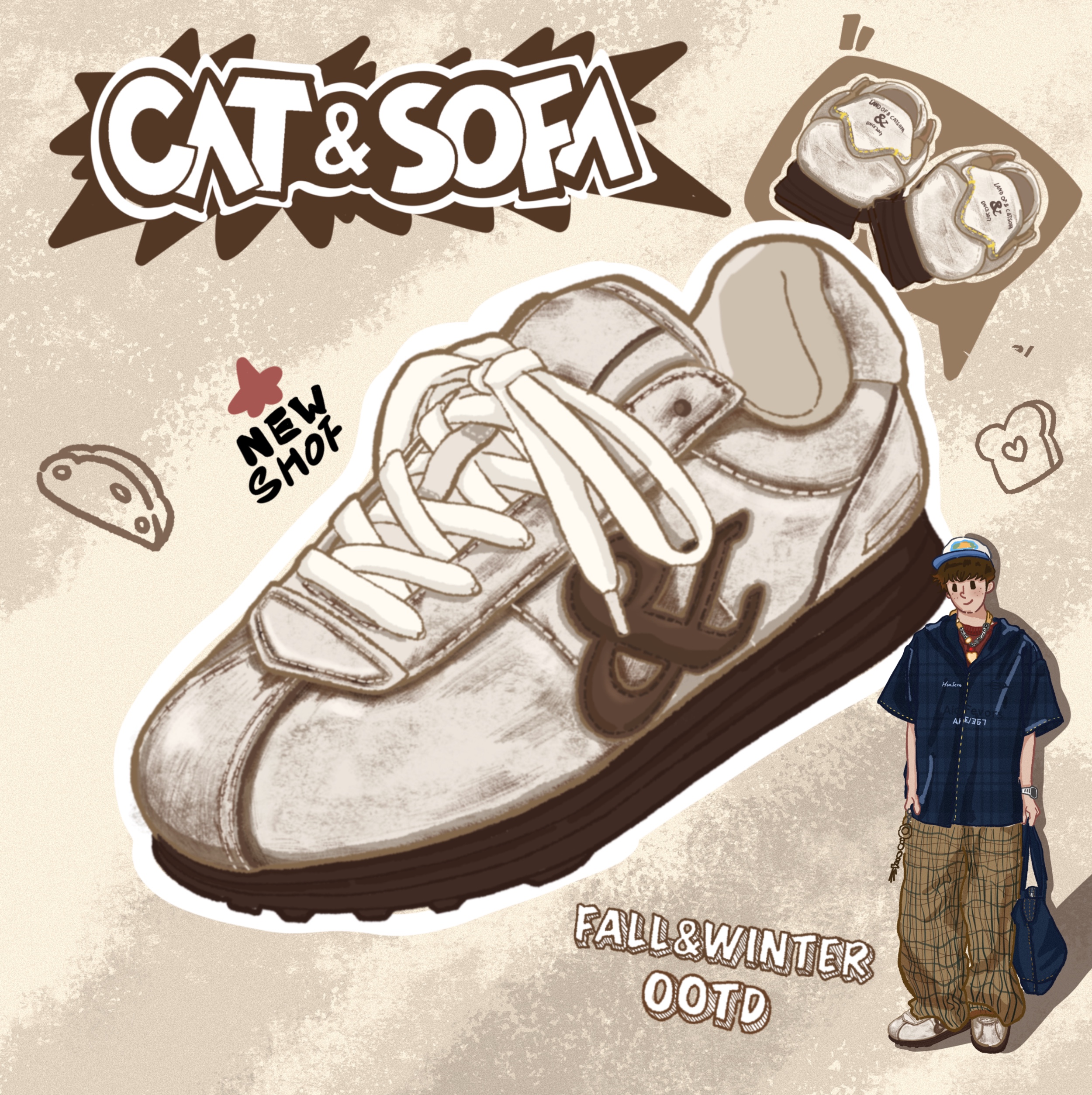 猫与沙发/擦色白面包阿甘鞋擦脏做旧厚底秋冬老钱风增高胖丁鞋子主图