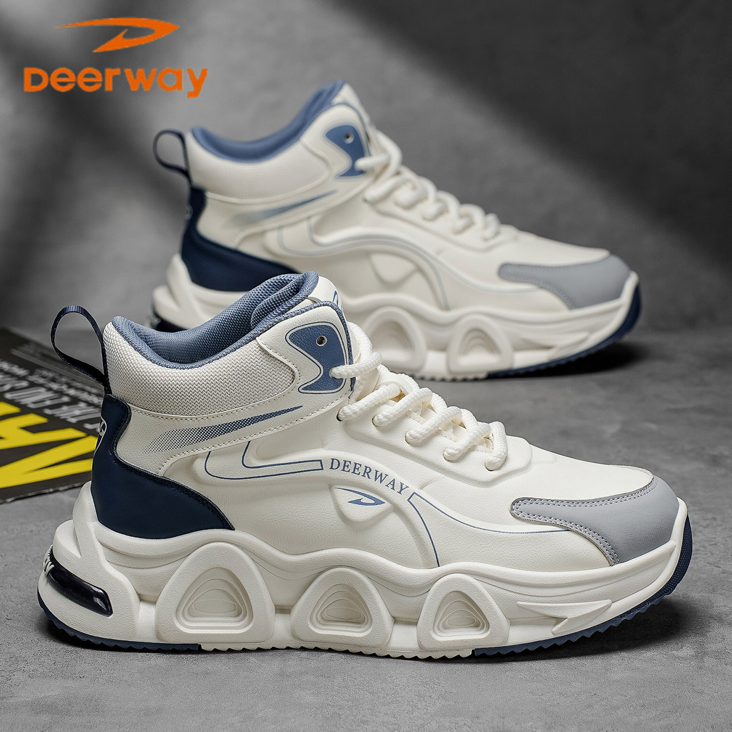 德尔惠男鞋2025秋季新款高帮运动休闲鞋厚底老爹鞋青少年工装鞋潮主图