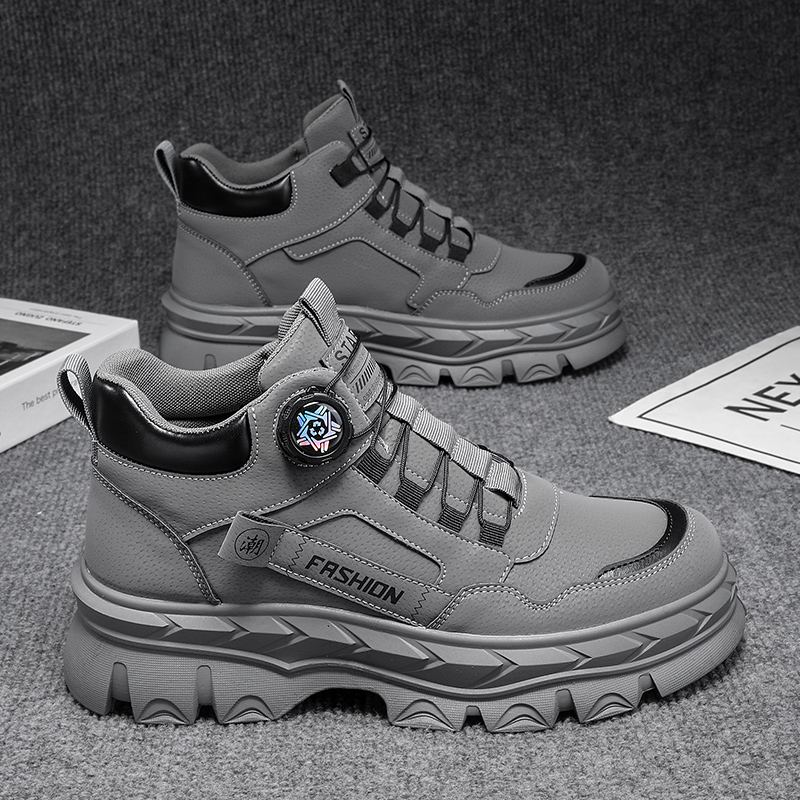 高帮男鞋2025新款秋季旋转纽扣防滑耐磨厚底工装靴男士中帮马丁靴主图