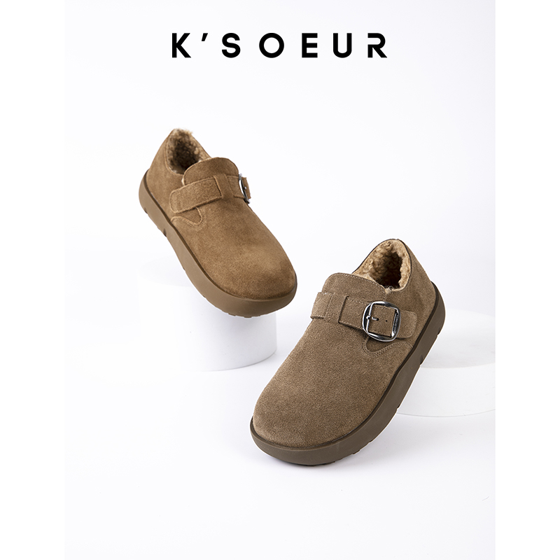 K姐 小个子勃肯雪地棉鞋 牛反绒真皮保暖羊羔毛厚底勃肯鞋主图