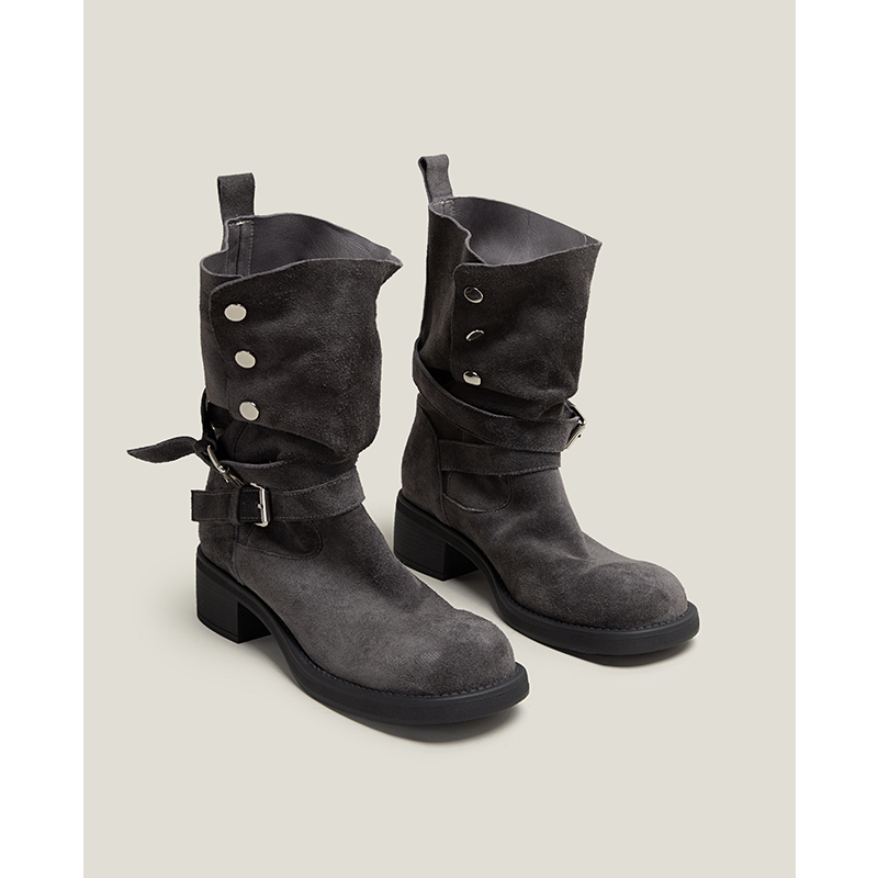 【鞋匠女王×镇店招牌】堆堆废土风皮带扣马丁靴两穿西部靴骑士靴主图