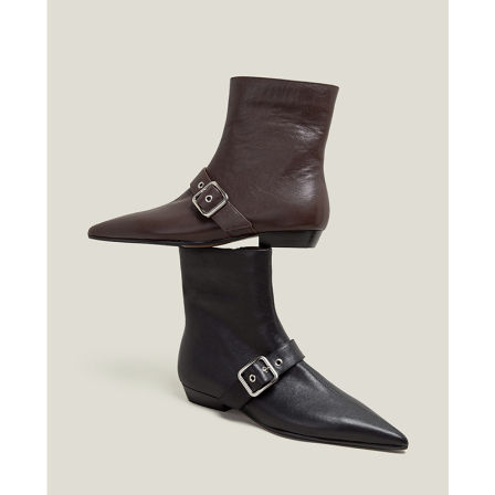 【鞋匠女王×原创设计】法式复古尖头粗跟短靴皮带扣切尔西瘦瘦靴