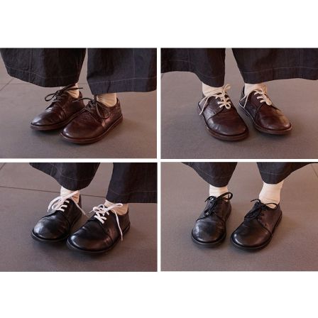 壹旧原著四季款黎明乌水洗进口马皮纯手工制作圆头复古皮鞋6767-2