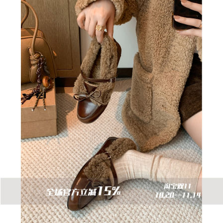 FairyWink 奶甜栗子～！保暖加绒深口小皮鞋女毛毛乐福鞋冬季单鞋