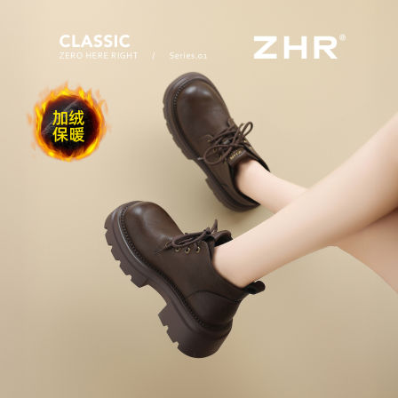 ZHR马丁靴女冬厚底加绒2025新款小个子增高英伦风皮靴潮酷短筒靴