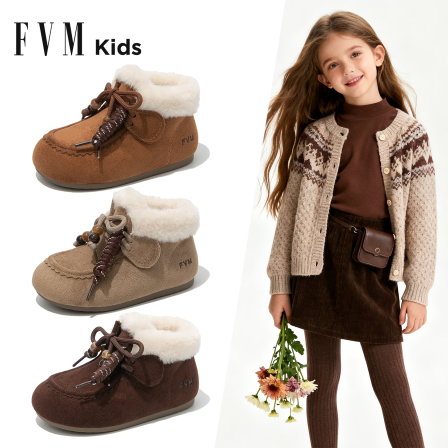 FVM女童鞋子儿童二棉鞋2025新款冬季雪地靴加绒女宝保暖毛毛女孩