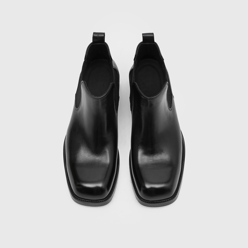 RZAAZ 水洗牛皮方头切尔西靴男厚底增高烟筒靴百搭通勤中高帮皮靴主图