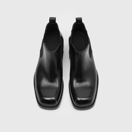 RZAAZ 水洗牛皮方头切尔西靴男厚底增高烟筒靴百搭通勤中高帮皮靴