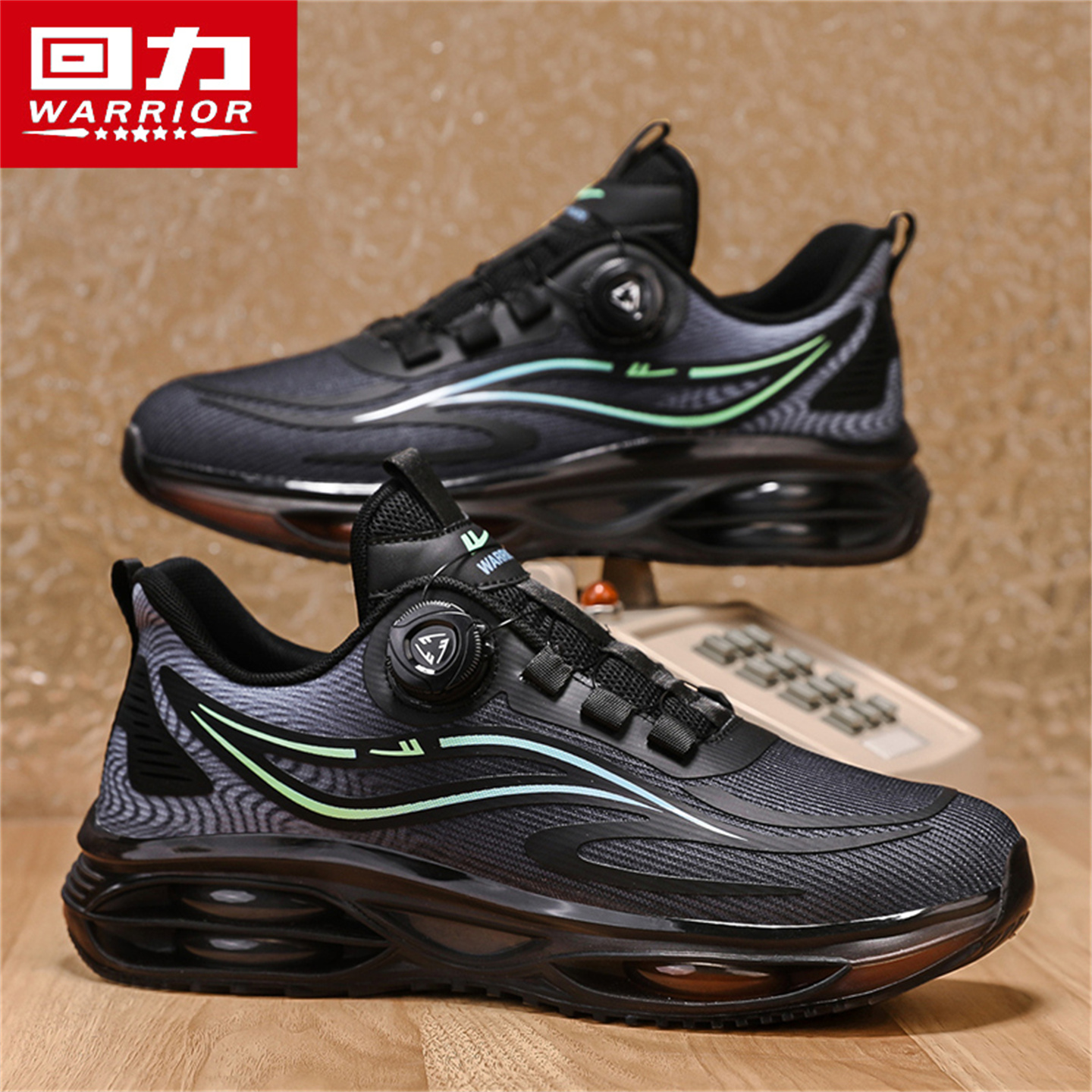 回力男鞋旋转纽扣运动男鞋春秋新款透气网面气垫减震软底跑步鞋男主图