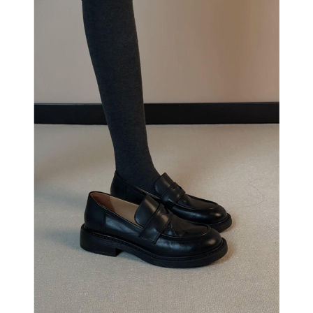 羊皮版~真皮复古一脚蹬乐福鞋女英伦风黑色百搭低跟小皮鞋jk单鞋