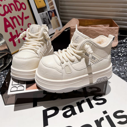 欧洲站大头卡皮巴拉面包鞋真皮羊毛厚底松糕雪地棉靴休闲小白鞋女