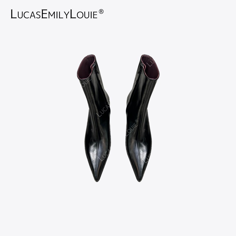 LUCASEMILYLOUIE欢姐0220简约高级感侧拉链尖头短筒靴250149主图