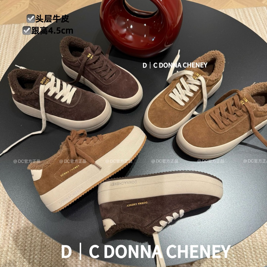 DONNA CHENEY加绒星星鞋2025冬牛皮百搭休闲加厚系带擦色厚底板鞋主图