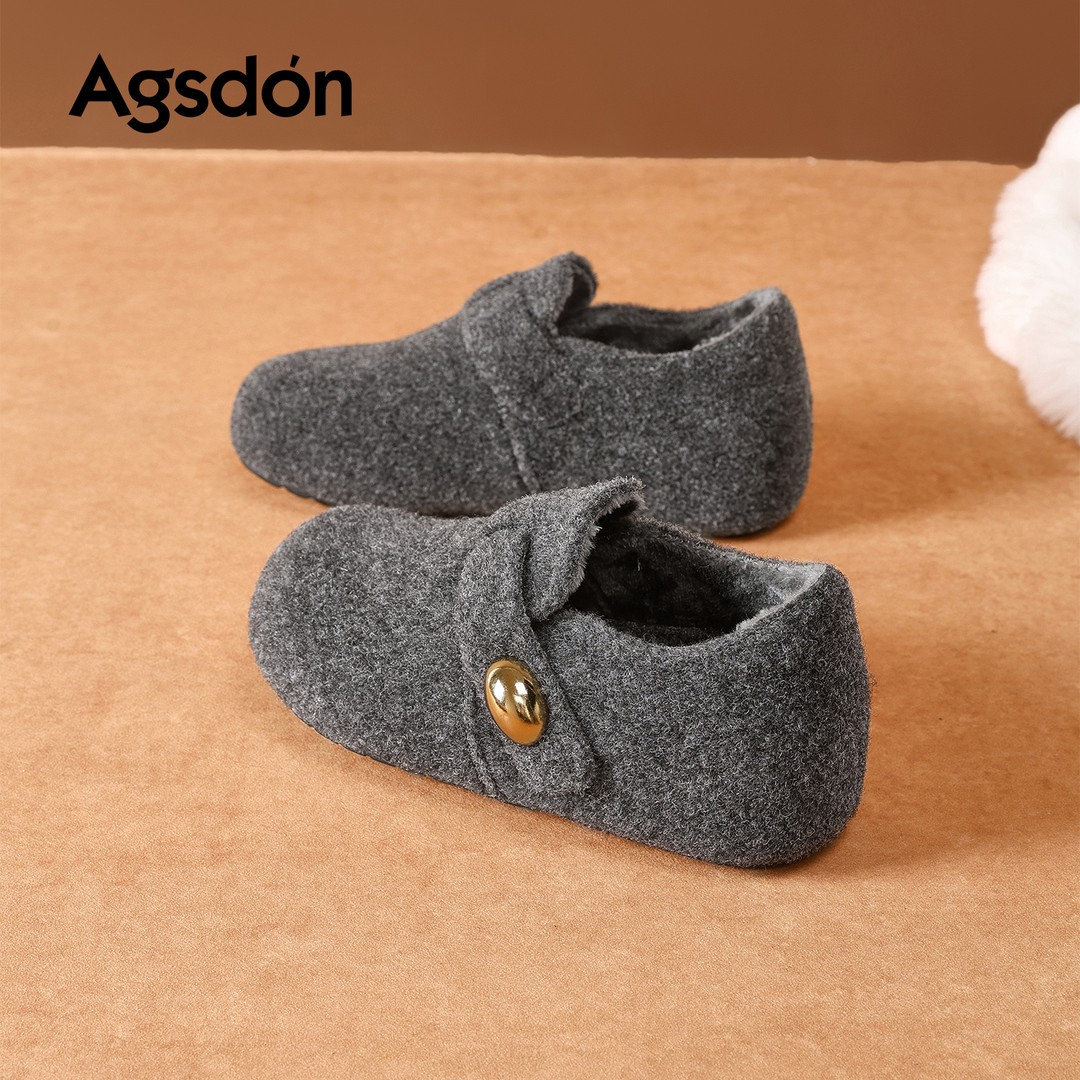 【奥古狮登】毛毛鞋女保暖毛毡乐福鞋增高加绒4.5cm魔术贴R154545AA主图