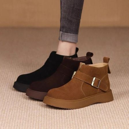 马丁靴女2025年秋冬季新款厚底加绒百搭休闲短靴网红韩版保暖2044
