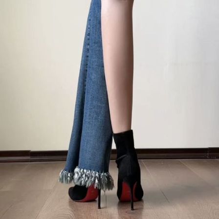 红底瘦瘦靴弹力靴裸靴不累脚舒适百搭黑色细跟尖头不累脚袜靴冬季