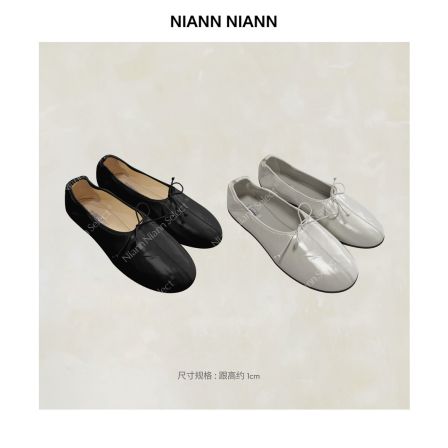   NiannNiann 新品时尚油蜡牛皮内里羊皮蝴蝶结圆头芭蕾舞鞋16371