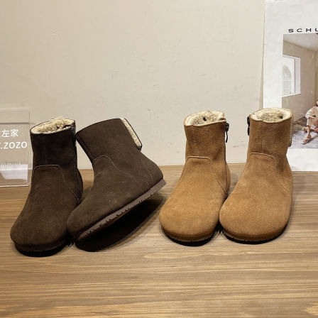 左左家女童2025冬季新款复古短筒加厚皮靴儿童百搭保暖勃肯靴棉靴