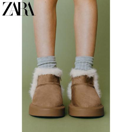 ZARA2025冬季新品 儿童鞋女童 人造皮草保暖舒适短靴 2120630 700