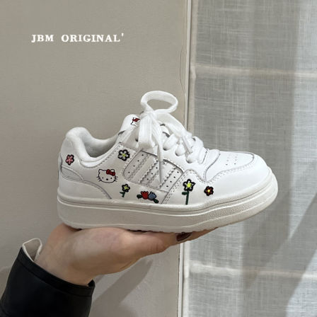 JBM 韩版儿童可爱卡通涂鸦加绒板鞋冬季中大童百搭休闲运动小白鞋