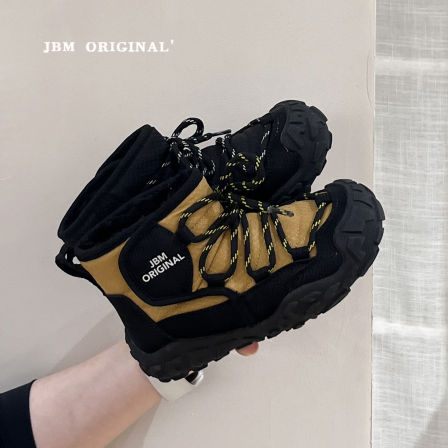 JBM 冬季男女童户外加绒运动雪地靴2025新款儿童防滑保暖登山棉鞋