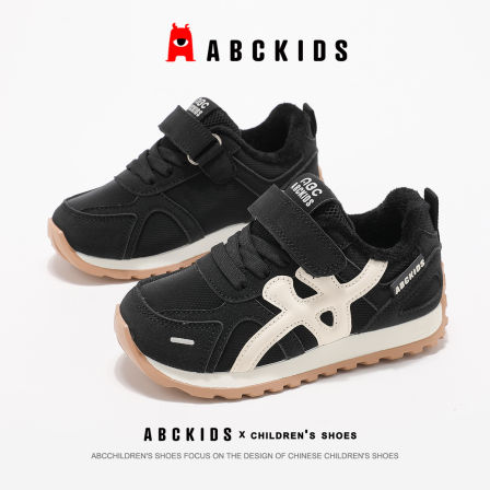 abckids童鞋男童运动鞋儿童加绒二棉鞋子2025冬季新款复古阿甘鞋