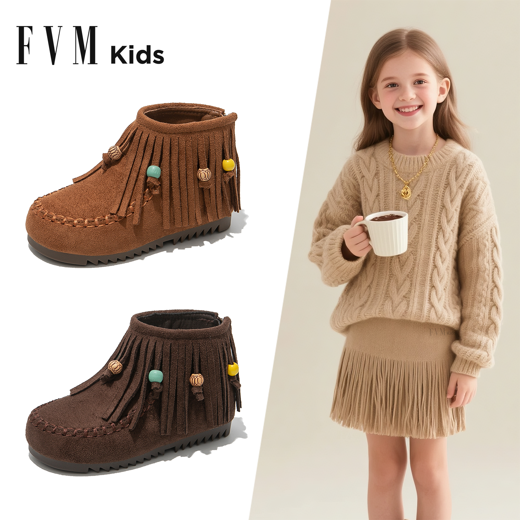 女童靴子儿童公主马丁短靴2025新款秋冬季女孩流苏美拉德勃肯皮靴主图