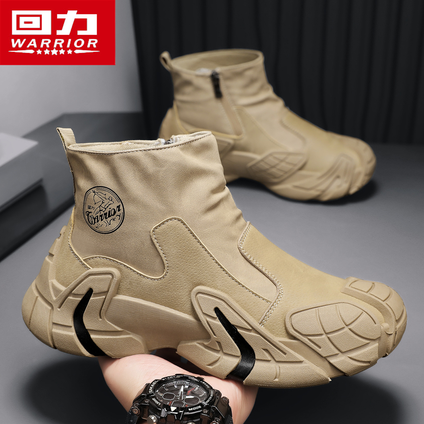回力马丁靴男士冬季高帮休闲运动皮面户外登山防水防滑工装劳保鞋主图