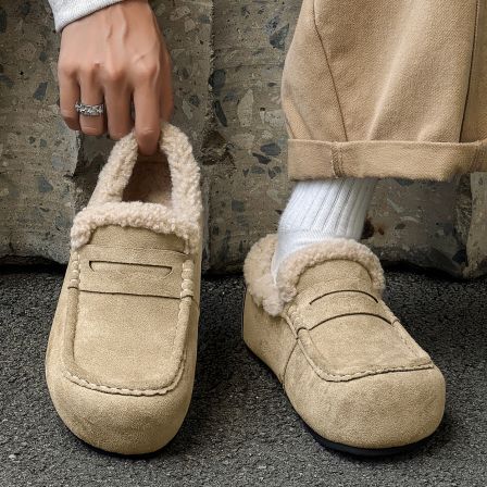 2025冬季新款加绒加厚雪地靴男保暖棉鞋全包勃肯鞋一脚蹬乐福鞋潮