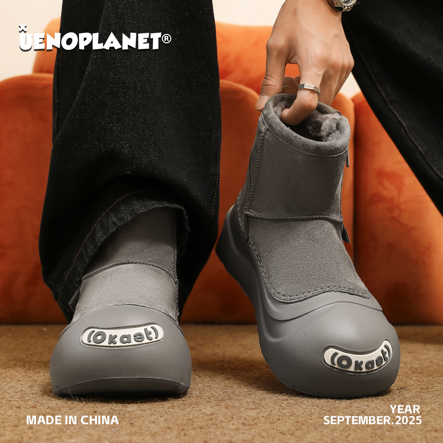 OKKO2025冬季新款防水防寒厚底雪地靴男鞋休闲加厚加绒棉鞋雪地靴主图