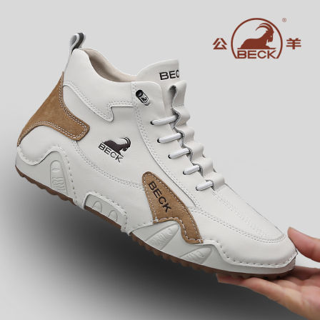 公羊男鞋2025冬季新款真皮高帮鞋工装休闲鞋白色白鞋休闲皮鞋男款