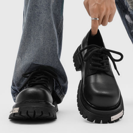 德比鞋男士秋季皮鞋潮流增高大头cleanfit厚底黑色铁扣商务通勤鞋