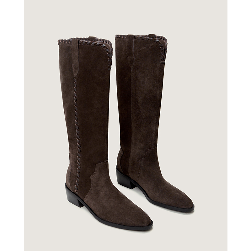 【鞋匠女王×镇店招牌】美拉德粗跟西部牛仔骑士靴不过膝高筒长靴主图