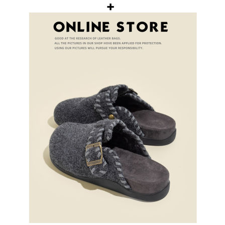 羊皮版！加绒勃肯鞋女冬季毛绒2025新款厚底包头半拖保暖毛毛棉鞋