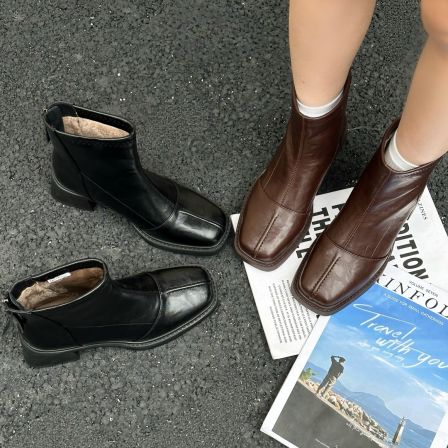 秋冬新款时尚休闲女鞋低跟短靴加绒棉鞋保暖瘦瘦靴66108//LJ