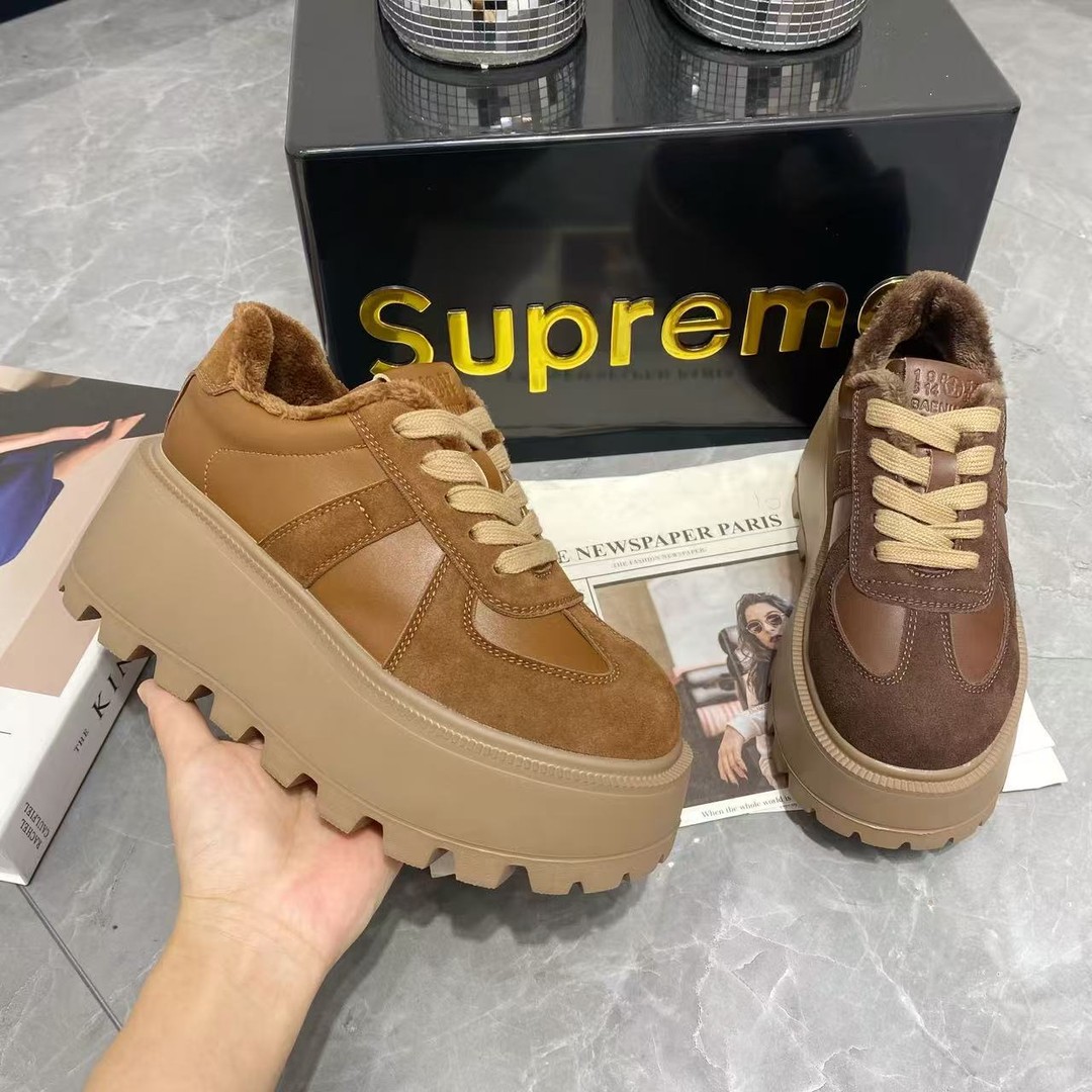 【娃娃专属】欧货韩版加绒百搭实穿厚底松糕德训天梯鞋主图