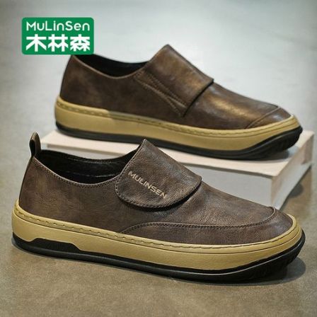 木林森男鞋休闲皮鞋2025新款商务豆豆鞋男秋冬一脚蹬潮鞋加绒棉鞋