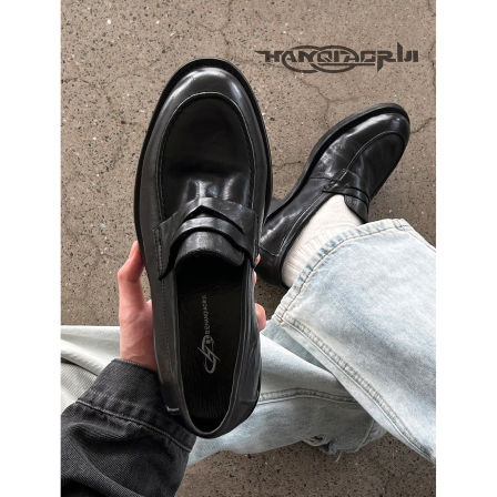 韩桥日记[幽渊系列]"小钱"进口水洗马皮老钱风一脚蹬乐福鞋男皮鞋