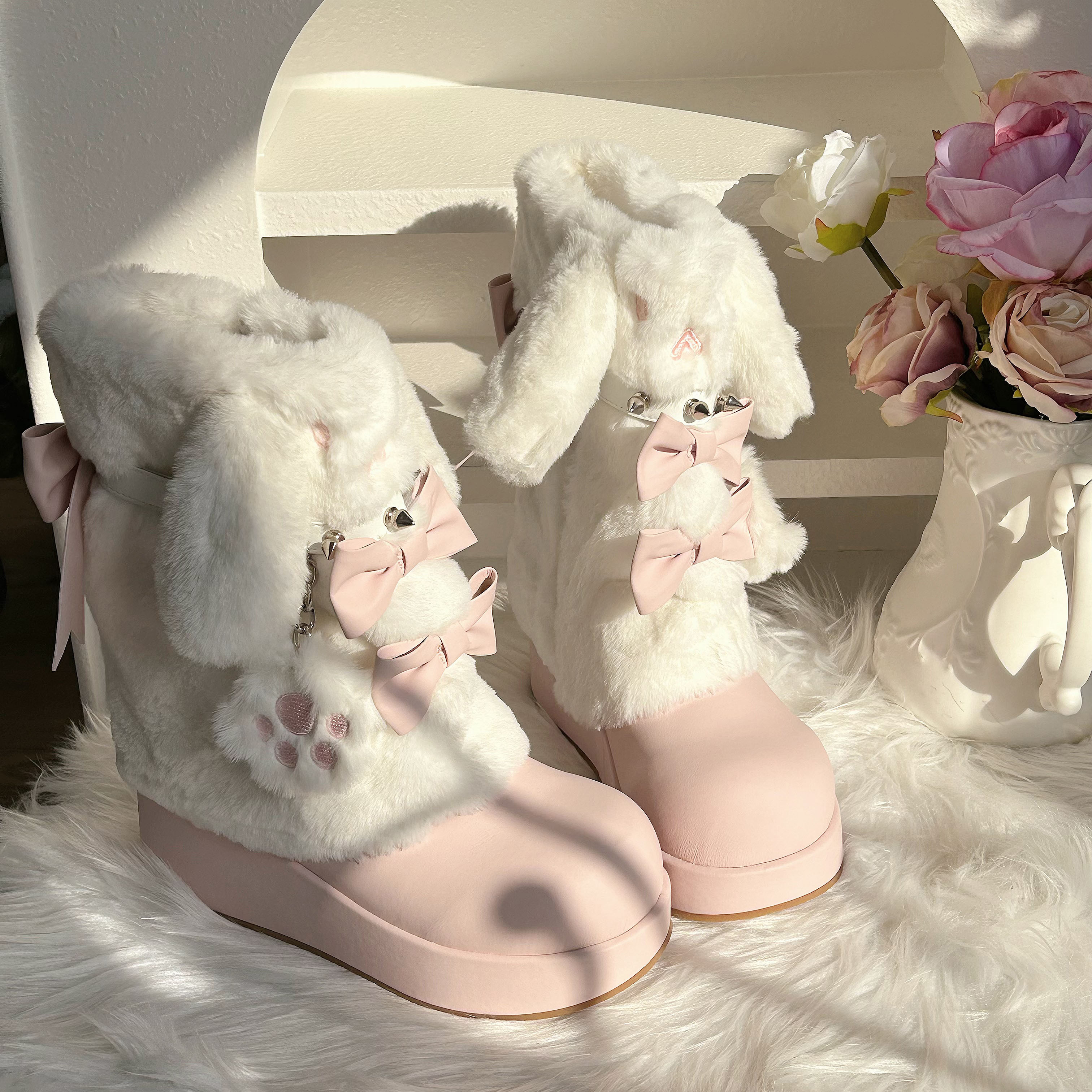 【补尾款/现货】兔耳毛靴 口袋猫原创可爱甜美厚底靴兔耳毛靴主图