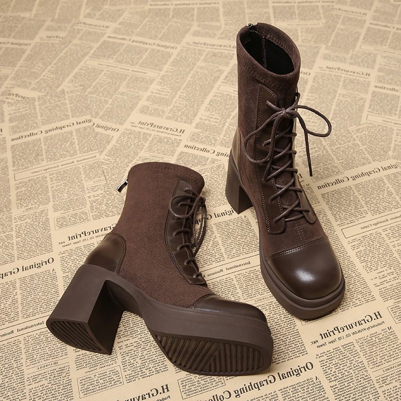 真皮巨好看绝美小个子高跟超火小短靴女2025秋冬季厚底洋气马丁靴主图