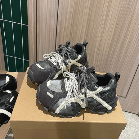 LOFTIME2025AUT92新品秋季款5CM轻型减震厚底全皮女士运动休闲鞋