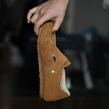 磨砂牛皮平底加绒保暖全包勃肯鞋女2025秋冬新款休闲鞋何其丑女鞋