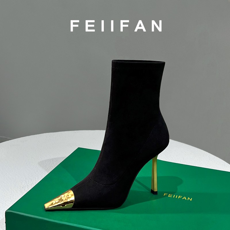 弹力瘦瘦靴2025秋冬新款女士细跟百搭方头高跟短靴3817主图