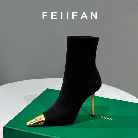 弹力瘦瘦靴2025秋冬新款女士细跟百搭方头高跟短靴3817