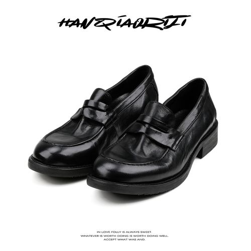 韩桥日记[幽渊系列」“小钱”进口水洗马皮一脚蹬真皮豆豆鞋乐福鞋主图