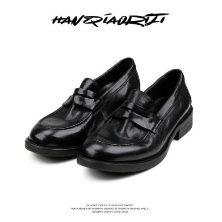 韩桥日记[幽渊系列」“小钱”进口水洗马皮一脚蹬真皮豆豆鞋乐福鞋